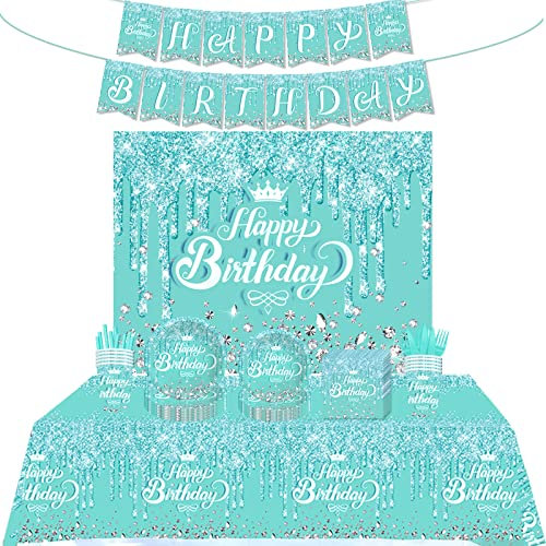93 Stück Partygeschirr,Partyzubehör Pappteller Set,Wiederverwendbar Papier Geschirr Set einschließlich Tischdecke Teller Becher Servietten zum Geburtstag,Hochzeiten,Jubiläums(10 Gäste)