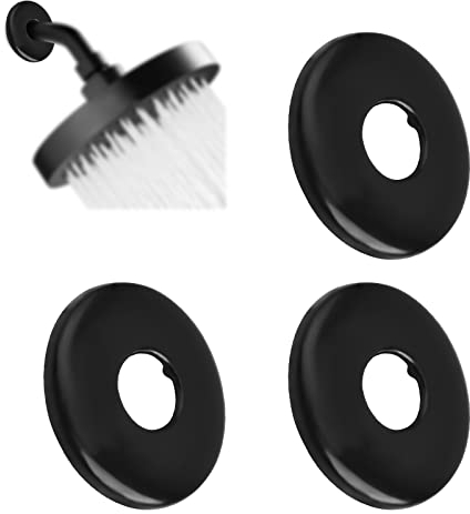 UFURMATE Shower Arm Flange, 3Pcs Stainless Steel Shower Flange Cover Shower Head Arm Escutcheon Cover Plates Round Escutcheon Plates for 21mm Diameter Shower Pipe (Matte Black)