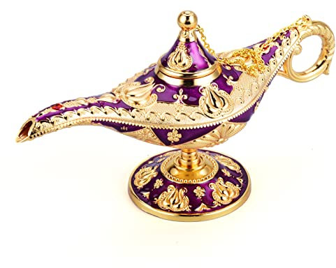 LAUYOO Vintage Aladdin Magie Genie Lampe Kostüm Zubehör Geschenk für Frauen Klassische arabische Requisiten Aladdin Topf Dekor (Lila Gold)