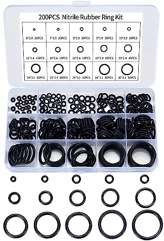 Senshuomy O-Ring Washer Kit,Nitrile Rubber,Based Gasket O-Ring Assortment,Kitchen Faucet Washer Sealing Washer,Plumbing,Rubber Gasket Washer Sealing O-Ring Kit,15 Sizes of 200 Pcs