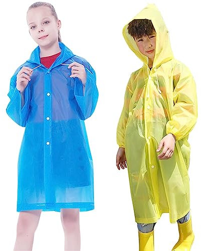 SJBAUTYO 2 Stück Regenponcho Wiederverwendbar,Tragbarer Festival Regencape,Atmungsaktiv EVA Regenjacke,Geeignet für Kinder