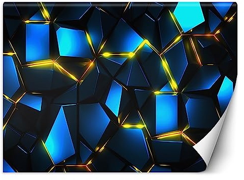 Feeby Fototapete 3D Effekt Neon 350x245 cm Blau XXL Vlies Wandtapete Tapeten Wohnzimmer Schlafzimmer Jugendzimmer Moderne Design Wandbild Wand Dekoration Gaming Teenager