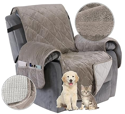 Cakers Ruhesessel Bezüge, Sesselschoner für Fernsehsessel Relaxsessel, Sesselschutz Sofaüberwurf mit Taschen, Stuhl Sesselauflage Sesselüberwurf, Sesselschutz für Hunde Haustieren (Taupe)