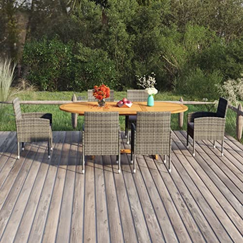 Homgoday 7-TLG. Garten-Essgruppe Poly Rattan Anthrazit Gartenmöbel Set Sitzgruppe Gartengarnitur Sitzgarnitur Gartenset Garten Terrasse Balkon