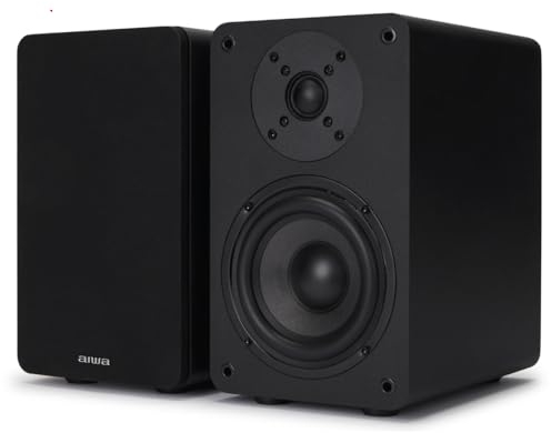 Aiwa SP-A100 Altavoces de estantería pasivos, Par de Altavoces de estantería,Hi-Fi Altavoz de 2 vías, 150W de Potencia, Woofer de 5.25, Bookself Speakers, con Sistema Reflex de Graves. Color: Negro