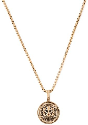 Akitsune Imperator Anhänger inkl. 90cm Kette | Halskette Damen Herren Edelstahl Löwe Kraft Macht Coin Dog Tag - Antikgold