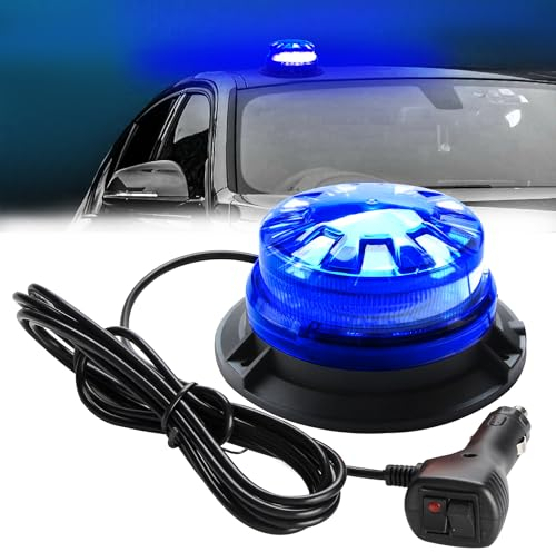 NHHEO 24LED Feux De Signalisation De Toit Rond Bleu 8 Modes De Clignotement Super Lumineux ImperméAble à L'Eau Avec Base MagnéTique Avertisseur Lumineux,Suit Pour Car Truck Police Car 12-30V