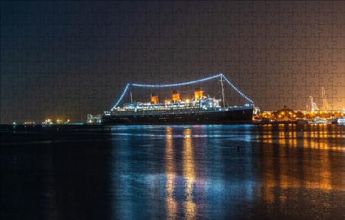GUOHLOZ 1000 Teile-Legespiel, Geschicklichkeitsspiel für die ganze Familie, Erwachsenenpuzzle ab 6 Jahren, Puzzle Erwachsene, Schiffe, Kalifornien, Bay, USA, Queen Mary, Long Beach, 75x50cm