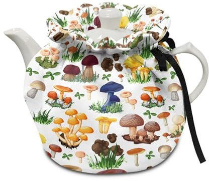 Poceacles Couvre-théière imprimé champignon coloré - Housse anti-poussière pour théière de cuisine, chauffe-petit-déjeuner, isolation et garde au chaud - Pour maison, cuisine, hôtel, thé, restaurant,