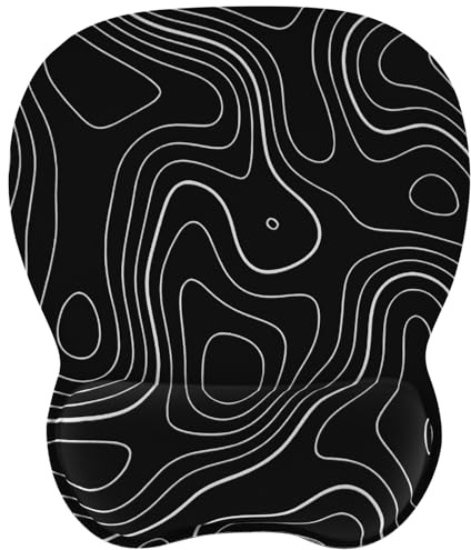 EooCoo Mouse Mat Wrist Support, Gaming Mouse Pad, Topo Map Black | Ergonomic Mousepad, Office Accessories, Smooth Tracking, Non-Slip Base, Compatibility, Portability, Waterproof, Washable