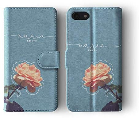 Tirita Personalised Initials Custom Wallet Leather Flip Phone Case Compatible with iPhone 6 Plus & 6s Plus Floral Space Love Pink Rose and Cloud