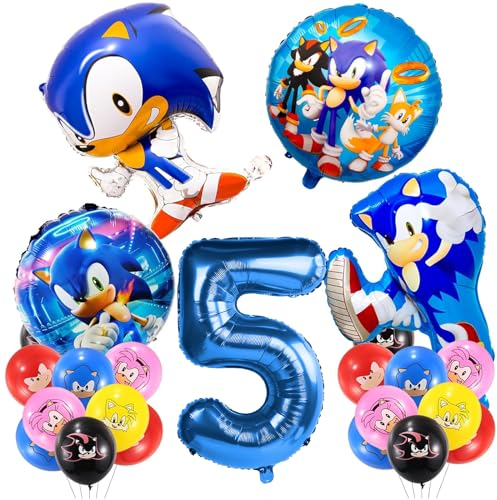 Luftballons 15 Stück Zeichentrickfilm Igel Tiere Helium Ballons Groß Blaue Zahlen Folienballon 5 für Kinder Geburtstagsparty, Thema Party Dekoration Liefert