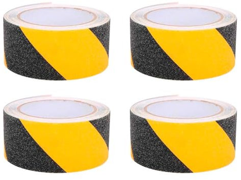 Acan Tradineur - Pack de 4 cintas adhesivas antideslizante para escaleras, alta tracción, gran fuerza de agarre, abrasiva, interior y exterior (Negro y amarillo - 36 mm x 5 m)