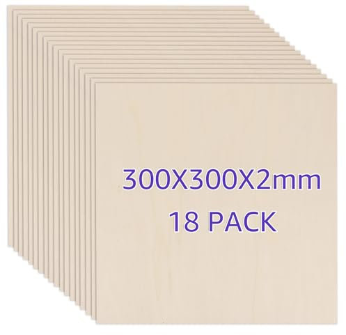 ZOFUN 18 fogli di compensato A3 da 2 mm, 30 x 30 cm, compensato di pioppo, pannelli in legno per fai da te, pannelli di legno per lavori di legno, pirografia, modellismo, regali, decorazioni, dipinti