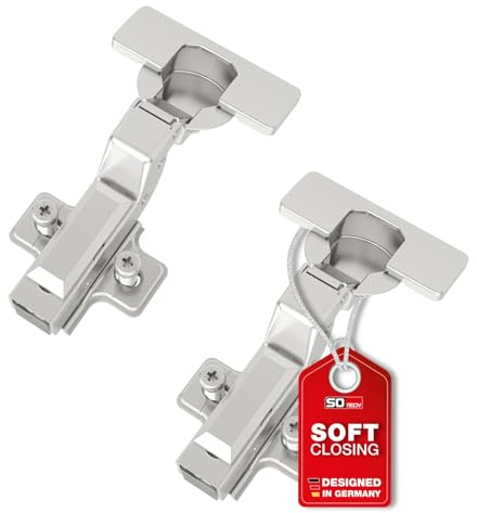 SOTECH SMOOTH 2 Stück SOFT-CLOSE Topfbänder 105° Innenanschlag T52 | mit Montageplatten, Abdeckungen, Schrauben und schnell Montage KLIP, getestet mit 50000 Zyklen