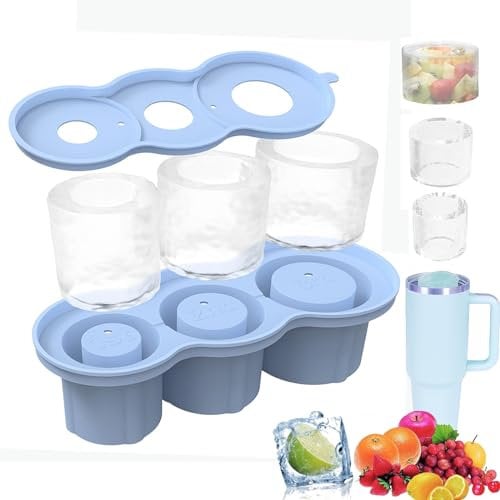 Ice Cube Tray for Stanley Cup, Silicone Ice Cube Mold with Lid and Bin Ice Mold for 20-40OZ Tumbler Cup with Handle,Reusable Ice Cube Trays for Freezer, Ice Drink, Juice, Whiskey, Coffee(Blue)