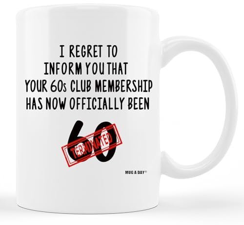 Kaffeetasse mit Aufschrift Happy 60th Birthday für Damen und Herren, lustiger Gag, Geburtstag, Gag, Geschenkideen für Party, Feier, Familie, Freund, Freundin, Freund, Kollegen, Chef
