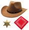 Raveparty Brauner Cowboyhut, Cowboyhüte für Herren, Kuhhhut Set mit Westernhüten, Polizeiabzeichen, Schals für Musikshow, Karneval, Halloween, Weihnachten (N)