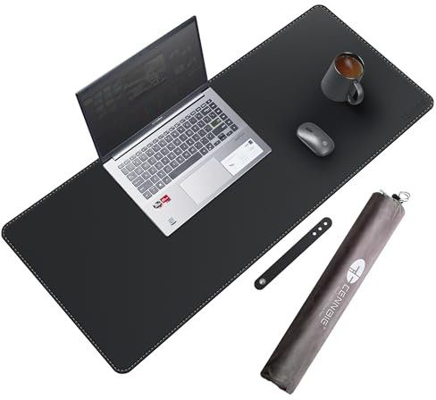 CENNBIE Tapis de Bureau en Cuir, 90x40cm Extra Large Tapis de Bureau, Tapis de Souris antidérapant étendu, Tapis de Bureau en Cuir PU imperméable, sous Main Bureau pour Le Bureau et la Maison (Noir)