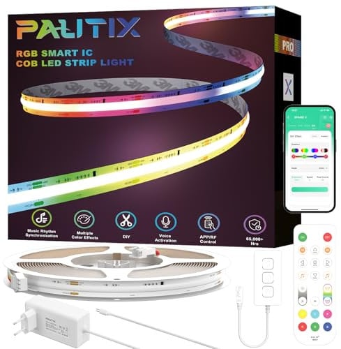 PAUTIX RGB Smart IC COB LED Streifen Kit 10M,24V Farbe wechselnde Adressierbare LED Band,Flexible Licht mit wifi Kontroller und Netzteil Arbeite mit Alexa/Google Assistant für DIY Beleuchtung Projekte