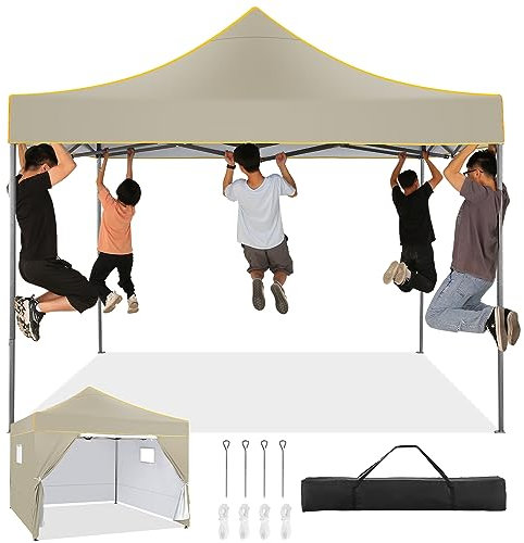 HOTEEL Faltpavillon Pavillon 3x3 Wasserdicht Stabil Winterfest Gartenpavillon, Pop Up Pavillon mit 4 Seitenwänden, Partyzelt 3x3 für Garten, Party, UV Schutz 50+ 3 Stufen Höhenverstellbar, Khaki