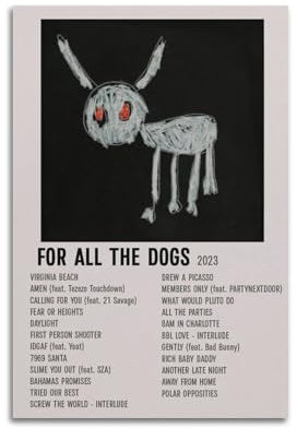HXYLS Aubrey Drake Graham For All The Dogs, HD-Album-Poster, Pop-Sänger-Song-Poster, Leinwanddruck, kreatives Poster, Wandkunst, Deko, Heimbüro, ästhetische Dekoration, 30 x 45 cm, ungerahmt, 30 x