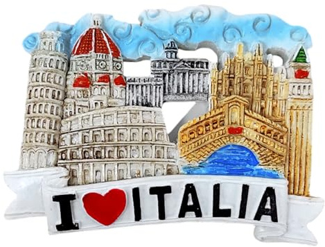 KUSTOM ART Kühlschrankmagnet 3D Harz Venedig Italien Glockenturm San Marco Kolosseum Turm von Pisa Geschenk Haus Küche Sammlung auch für Kühlschrank Durchmesser 6,5 cm