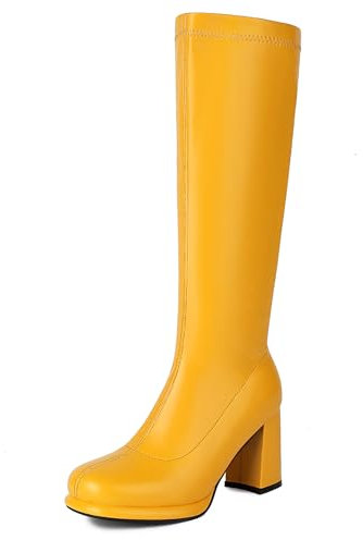 Diuniarza Donna Knee High Block Stivali Alti Senza Chiusura Inverno Stivali Alti Colourful Classico Comodo Stivali Alti Festa Giallo Numero 36 EU