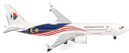 Herpa Modellflugzeug Malaysia Airlines Boeing 737 Max 8 – 9M-MVA, Miniatur im Maßstab 1:500, Sammlerstück, Modell ohne Standfuß, Metall