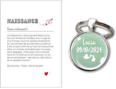 Porte-clés - Carte définion Naissance - Cadeau homme femme bebe personnalisé personnalisable prénom texte Idée Anniversaire ou Noël, Accessoire parents (NAISSANCE)