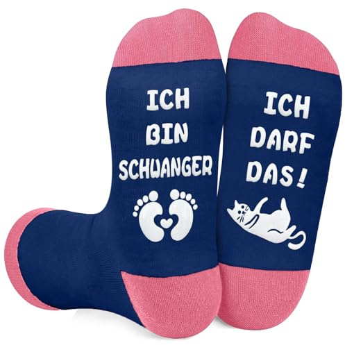 Geschenke für Schwangere Frauen Socken, Schwangerschaft Verkünden Geschenk für Werdende Mütter Freundin ICH BIN SCHWANGER ICH DARF DAS Socken, Socken Werdende Mama Geschenk Geburtstag zu Weihnachten