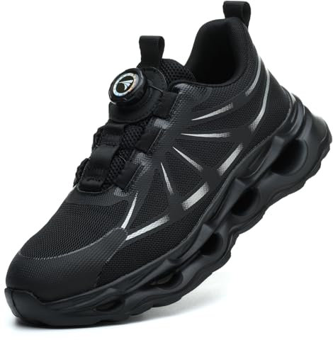 RASEARY Scarpe Antinfortunistiche Uomo Donna Antiscivolo Scarpe da Lavoro Leggere Scarpe da Cantiere con Punta in Acciaio Scarpe Sicurezza,Nero EU 40