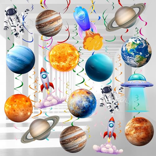Planet Spiralen, 34 Pcs Weltraum Hängende Wirbel, Weltraum Party Spiralen & Weltraum Kindergeburtstag Wirbel für Weltraum Deko Geburtstag & Planet Party Dekoration