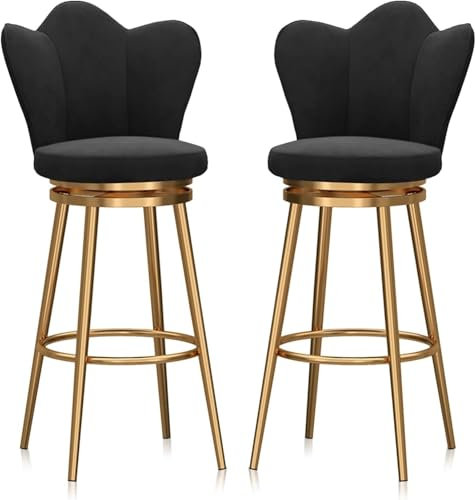 Juego de 2 taburetes de bar giratorios modernos, taburetes de altura de encimera de cocina con patas traseras de metal, reposapiés, elegantes sillas de bar para cafeterías de isla, comedor, patas