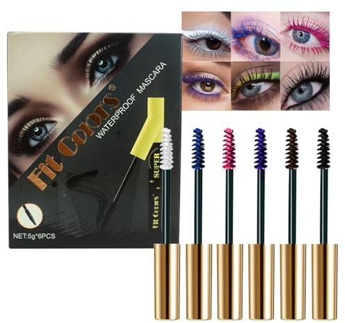 Bunte Wimperntusche Set, 6 Farben Mascara Wasserfest, Langlebig Wimperntusche Lange Wimpern, Volumizing & Curling Mascara, Verlängerung Augen Make Up für Party/Halloween/Weihnachten/Hochzeiten