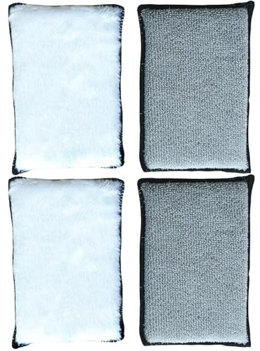 4 Pcs Car Detailing,Car Sponge,Car Wash Sponge,Scrub,Double Sided Reusable Interior Scrubber Detailing Pads,Washing Sponge For Leather Plastic and Upholstery Maintenance(White/Grey)