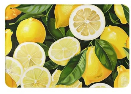 KCGSDEGV Flanell-Fußmatte, bedruckt, Motiv: frische tropische Zitronen, 60 x 40 cm, für drinnen und draußen, rutschfeste Fußmatte