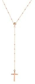 925 Silver Rosary Beaded Cross Necklace for Women, Girls - 3 colors-Rose Gold