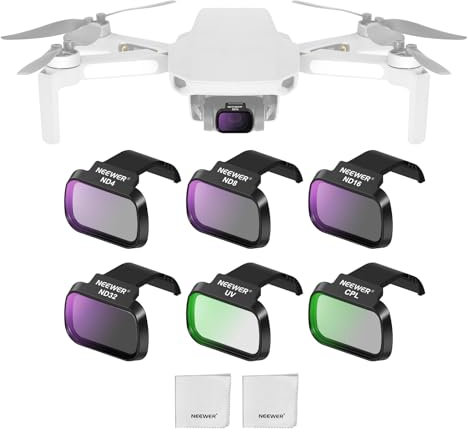 NEEWER ND Filter Set Kompatibel mit DJI Mini 4K/2 SE/SE/2/Mavic Mini (6er Pack), ND4/8/16/32 CPL UV Mehrschichtige Optische HD Glas Graufilter Polfilter Drohnen Zubehör, 2X Reinigungstuch, FL-B31