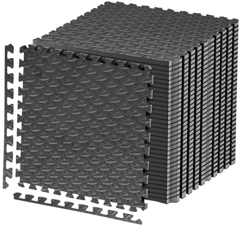 Crystals Interlocking Gym Floor Mats – EVA Foam Tiles with Non-Slip Surface – Rubber Effect Flooring for Home Workout, Garage, or Yoga (8 Mats – 32 Square Feet)