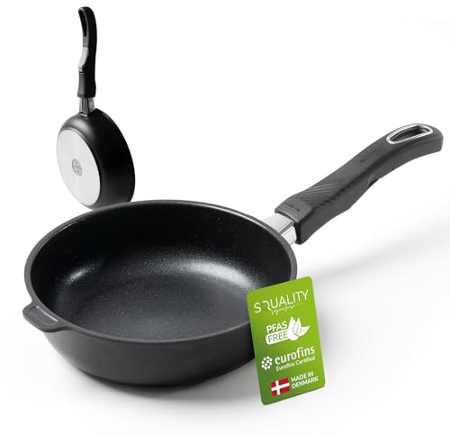 Squality Premium Sauteuse Pfanne 20 cm – PFAS-freie Antihaft Pfanne aus Dänemark | Ofenfest bis 260 °C, induktionsgeeignet, ergonomisch geformt, für gesundes Kochen ohne Schadstoffe | Non Stick Pan