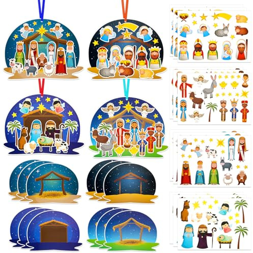 HOWAF 12 Set Bastelset Weihnachten Basteln Kinder DIY Krippe Weihnachten Aufkleber Weihnachten Geschenke Weihnachtskrippe Weihnachtssticker Selbstklebend Religiöse Weihnachtsaufkleber Weihnachtsdeko
