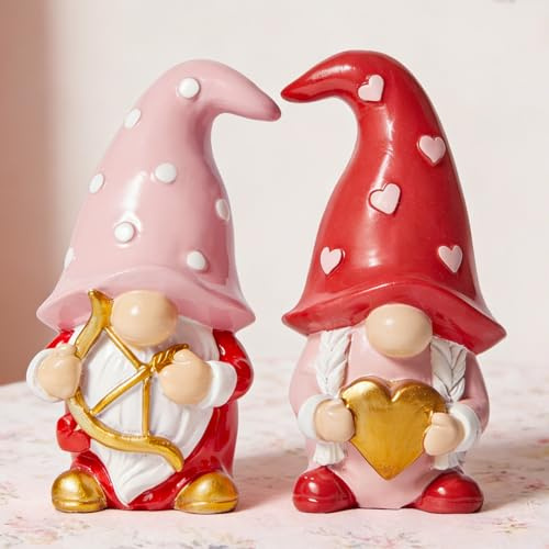 DN DECONATION Valentinstag Wichtel Set - Rosa & Rot Wichtelfiguren mit Herz & Amor-Pfeil, Frühlingswichtel & Valentinstag Deko für Zuhause, Tischdeko, Garten, Hochzeit oder Party