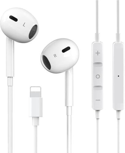 DisRun In-Ear Lightning Earphones for iPhone [MFi Certified] HiFi Stereo Noise Isolating Headphones Wired In-Ear Earbuds Volume Control Compatible with iPhone 14/13/SE/12/11/XR/8/7/XS,Plug and Play
