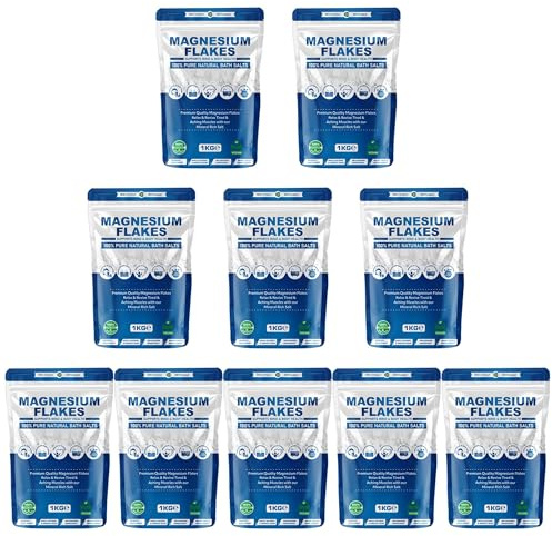 Pure Source Nutrition Magnesium Flakes 1kg – Pure Natural Bath Salts | Organic & Vegan Friendly | Ideal for Relaxing Soaks, Foot Baths, Skincare & DIY Bath Bombs (Pack of 10)