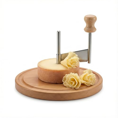 COCICA Girolle Cheese Curler Shaver for Tete de Moine, Cheese Curler Wheel Slicer, Wooden Base