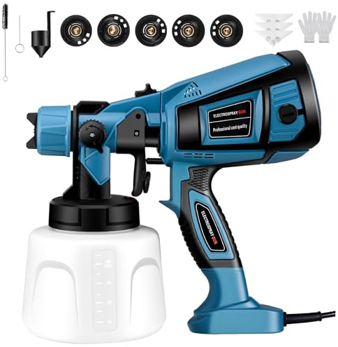 Pistola de Pintura,800W HVLP Pulverizador de Pintura Eléctrico con Recipiente de 1400ml, Flujo Máximo de 1000ml/min,5 Boquillas para la Pulverización y Limpieza del Bricolaje(Azul)