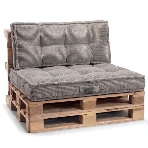 Gutekissen® Palettenkissen mit Tragegriff, Gartensofakissen, gefüllt mit zerkleinerter PU-Schaumstofffüllung, viele Farben und Größen PPLU (Grau, Set (Sitzkissen 120x80 +Rückenlehne 120x40))