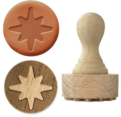 OLYCRAFT Punkt Stern Holzstempel mit Griff 43x27mm Holz Tonstempel Keramikstempel Tonstempel Holz Griff Keramik Werkzeuge für Ton Kartenherstellung und Scrapbooking