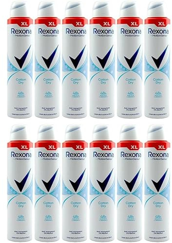 12x Rexona MotionSense Deo Spray Cotton Dry Anti Transpirant mit 48 Stunden Schutz gegen Körpergeruch und Achselnässe, 0% Alkohol XL 200ml (12er Pack)